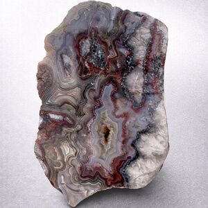 Polished Crazy Lace Agate with druzy Red, Gray, White